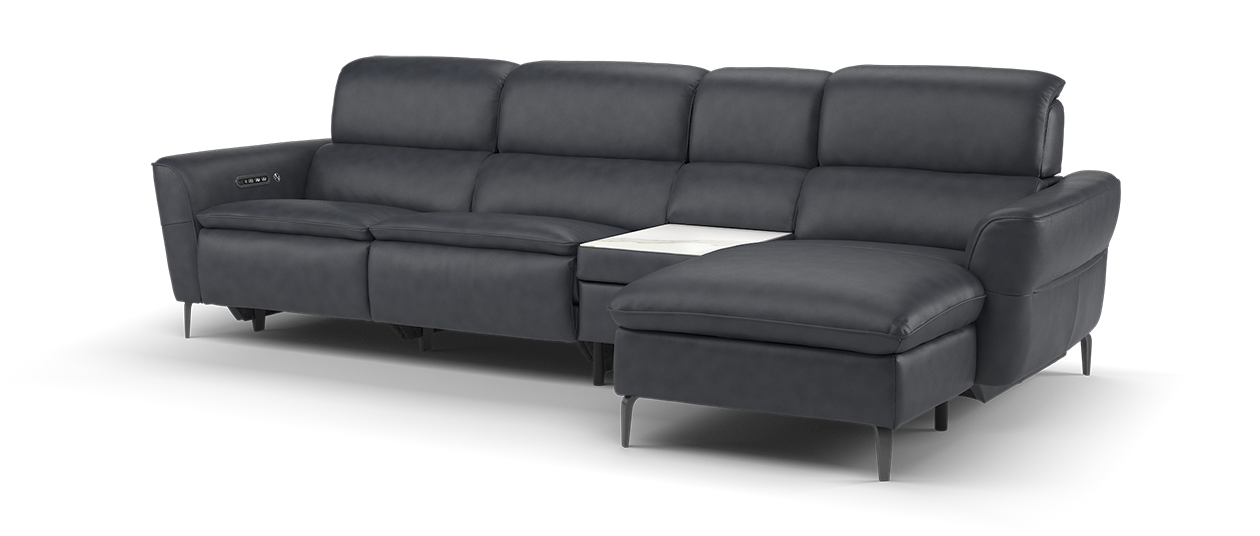 Sofology The Viento Leather Power 3 Chaise Console in Navy