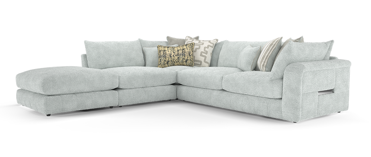 Sofology Westwood Fabric Chaise 1 Corner 3 Silver Trim in Soft Boucle Silver Mix