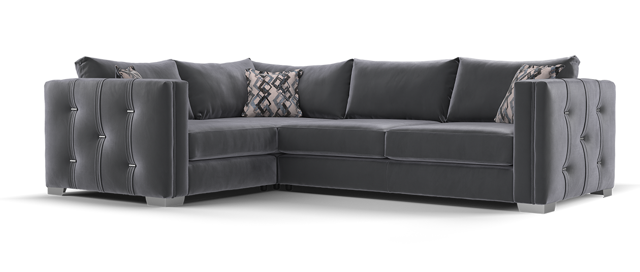 Sofology Titan Fabric 1 Corner 2 Full Back in Titan Smooth Velvet Steel/Grey Mix