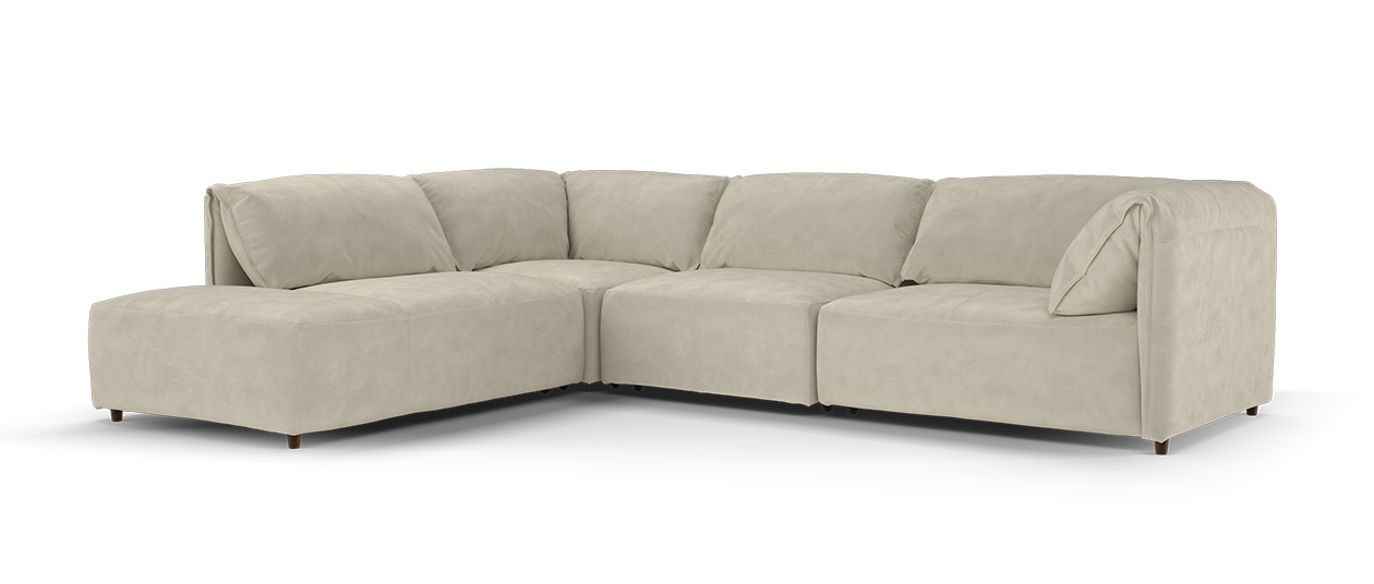 Sofology Tessuto Chaise 1 Corner 3 in Lifestyle Nubuck-Feel Fabric Stone