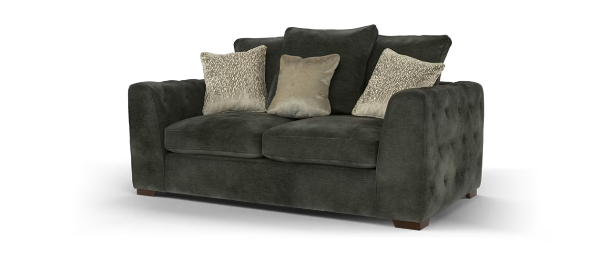Sofology Valentina Fabric 2 Seater Foam Seats Pillow Back in Luxury Deep Pile Chenille Slate Mix