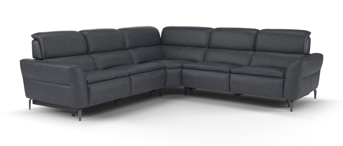 Sofology Viento Leather 3 Corner 3 Power Recliner/Headrest Lumbar in Trusty Embossed Navy