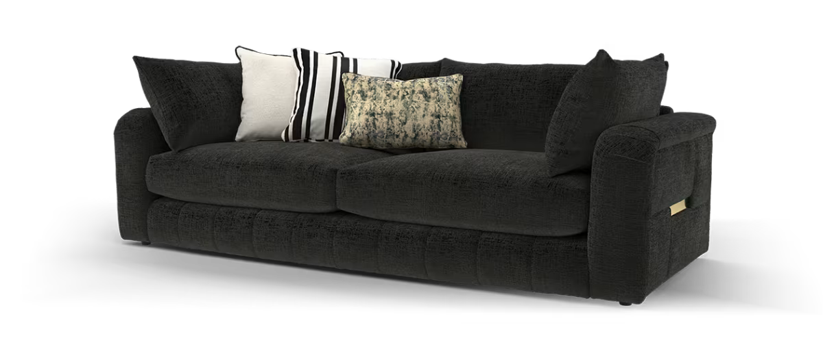 Sofology Westwood Fabric 4 Seater Gold Trim in Teddy Chenille Black Mix