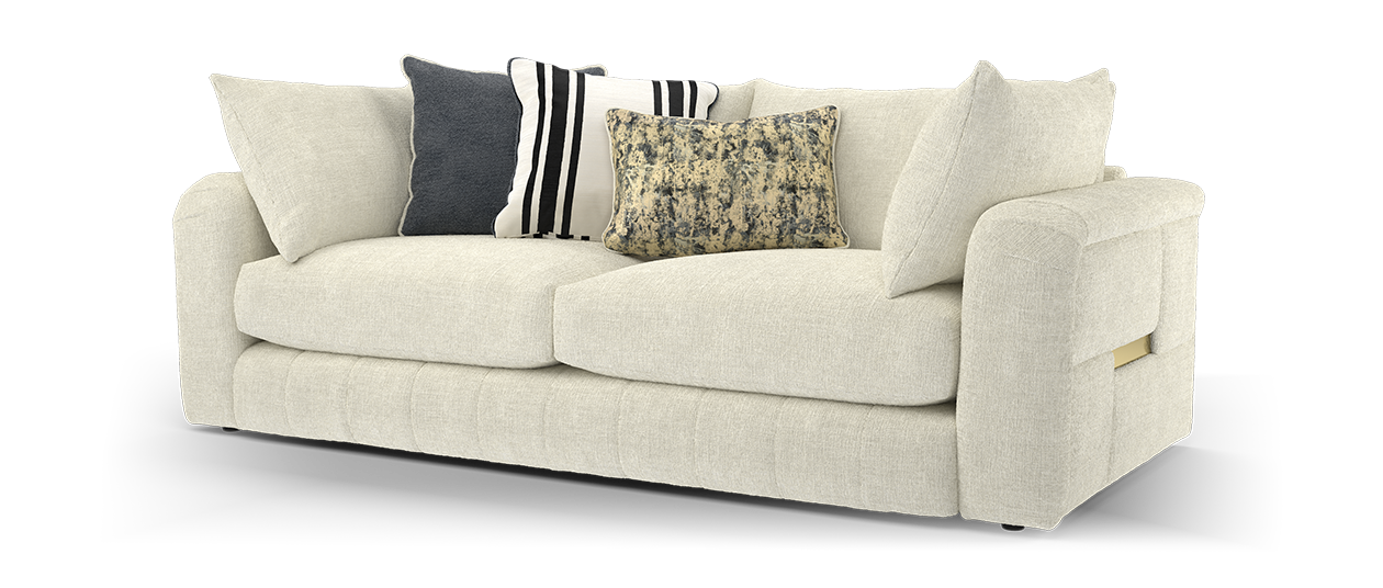 Sofology Westwood Fabric 3 Seater Gold Trim in Soft Boucle Ivory Mix