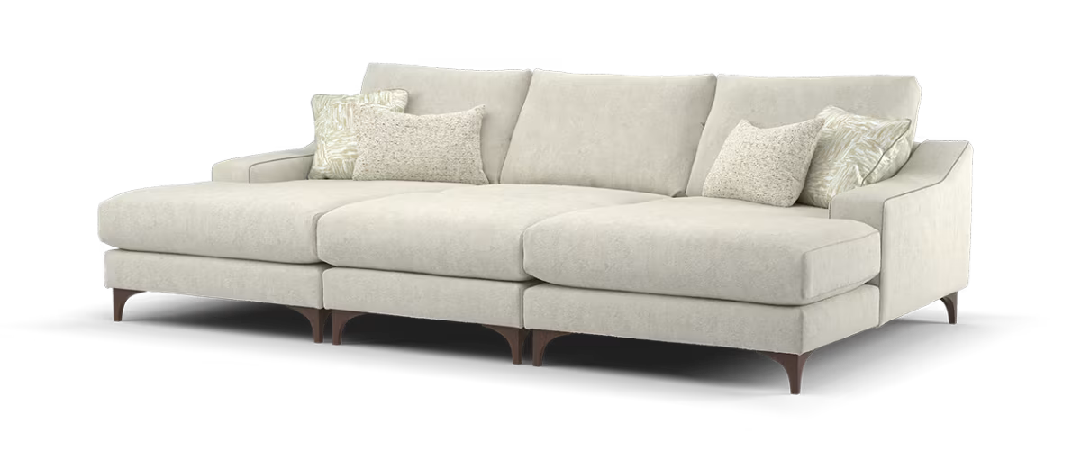 Sofology Wildwood Fabric 4 Seater Double Chaise with Footstool in Soft Sherpa Natural Contrast Piping Mix