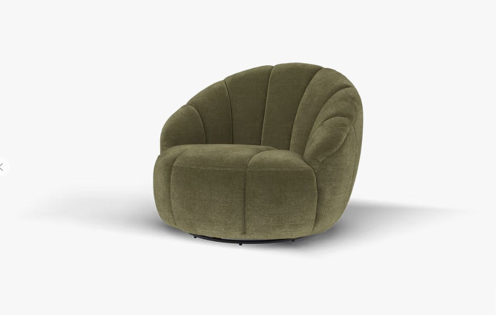 Nobu Swivel Chair - Fabric - Chenille Olive Green