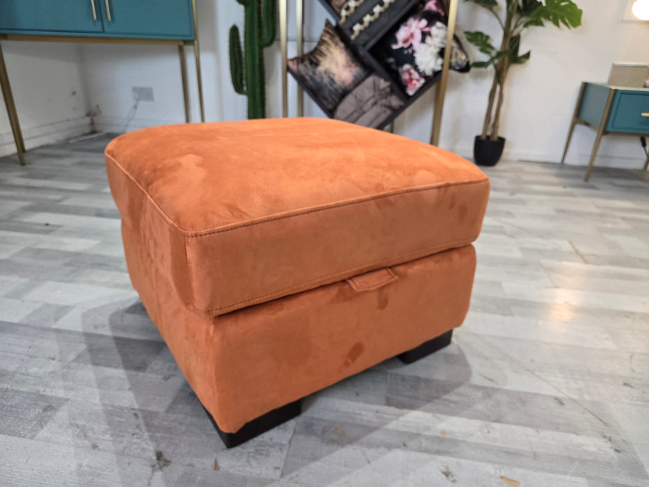 Benz Footstool - Lifestyle Plush Fabric Burnt Orange - Storage