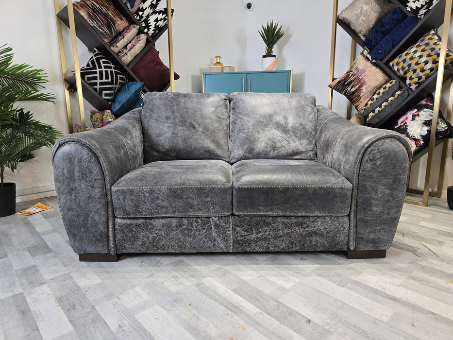 Galleria 2 Seater - Leather Sofa - Contrast Utah Grey