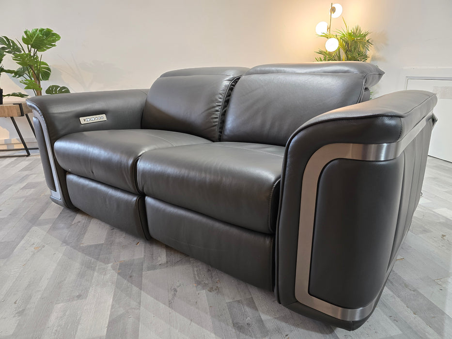 Plaza 2 Seater - Trusty Embossed Leather Charcoal - Power Recliner