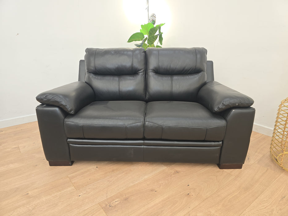 Theon 2 Seater Sofa - Leather - Jet Black