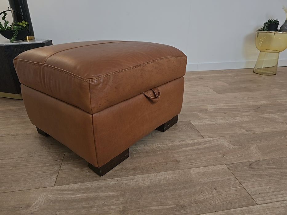 Galleria Designer Storage   - Leather Footstool  - Indiana Tan