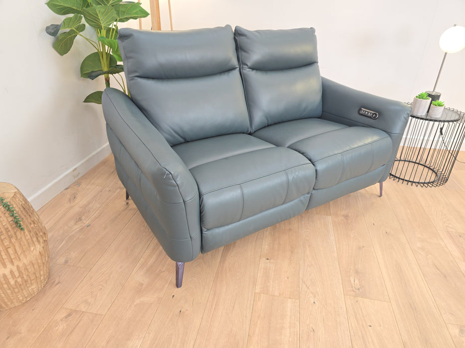 Renato 2 Seater - Leather Power Reclining Sofa - Trusty Embossed Peacock