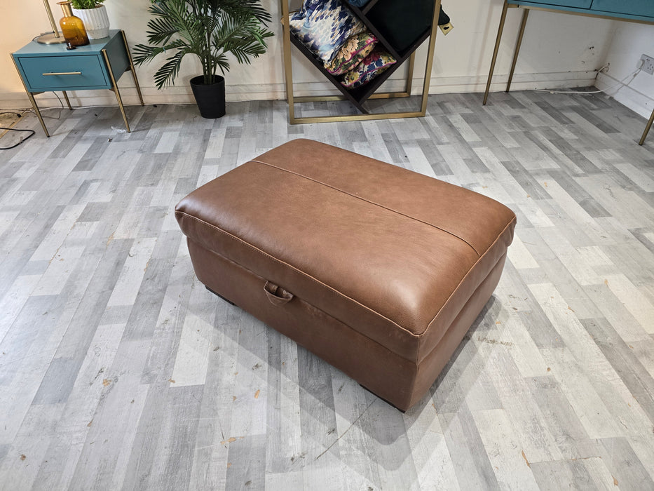 Mazzini Leather Storage Footstool - Apollo Espresso