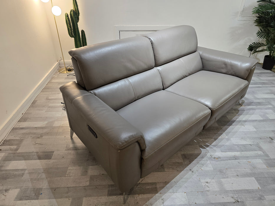 Illinois 3 Seater -Trusty Soft Sheen Leather Fossil Grey - Power recliner