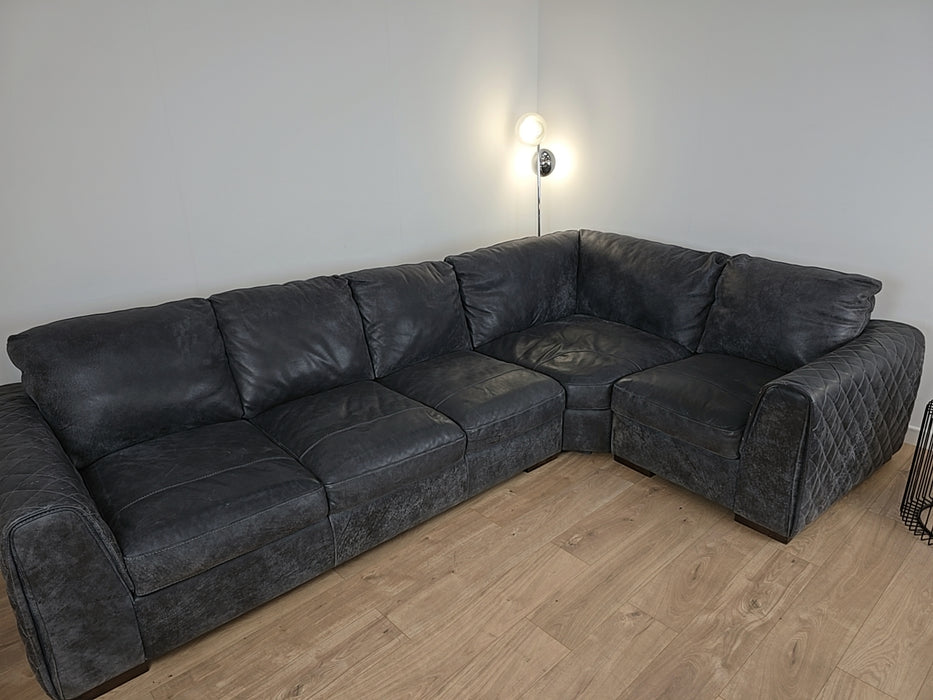 Mazzini 3 Corner 1 - Leather Sofa - Utah Grey