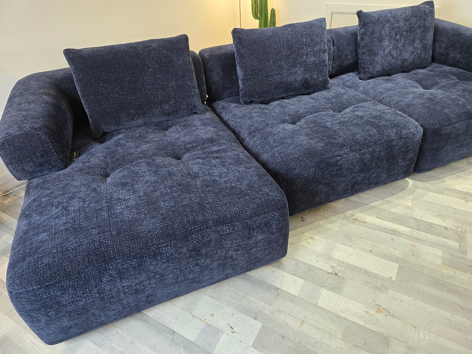 Flex Chaise 4 Seater Chenille Navy Standard Full Back