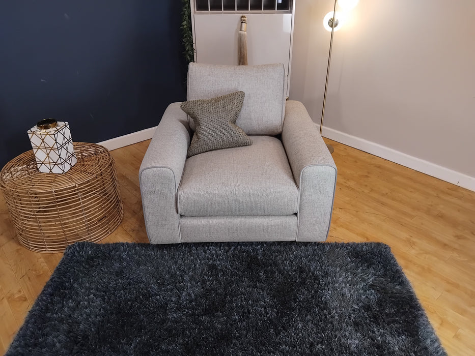 Sofology Sterling Fabric Swivel Chair in Chunky Woven Stone/Olive