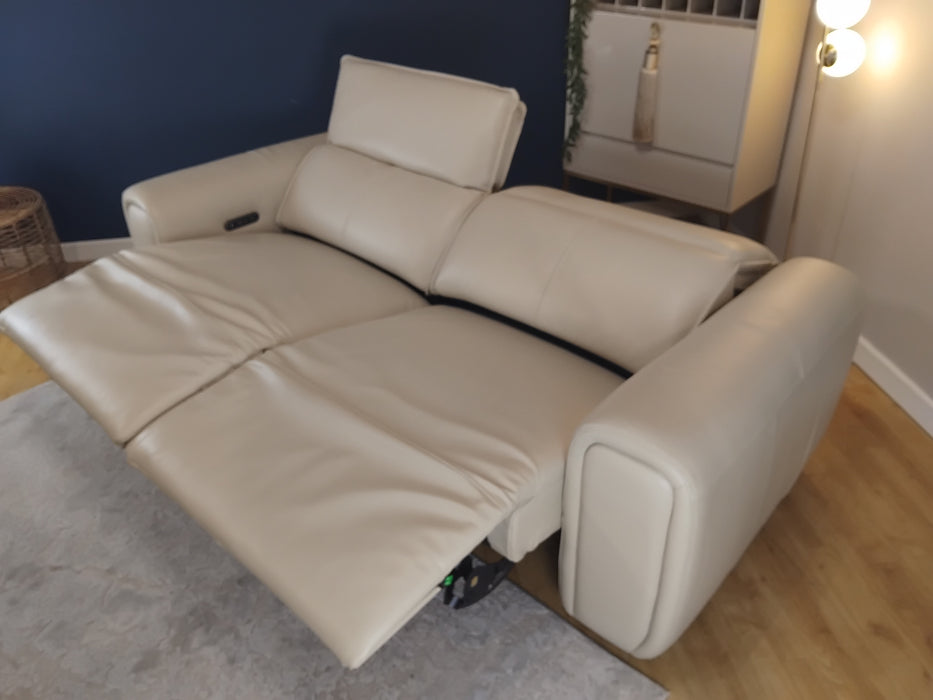 Sofology Premiere Leather 2.5 Seater Power Recliner/Headrest in Trusty Embossed Bone China