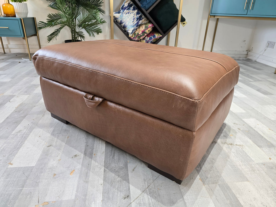 Mazzini Leather Storage Footstool - Apollo Espresso