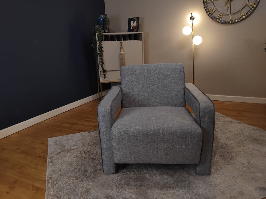 Sofology Russo Fabric Accent Chair in Russo Lustre Weave Contrast Piping Zinc Mix