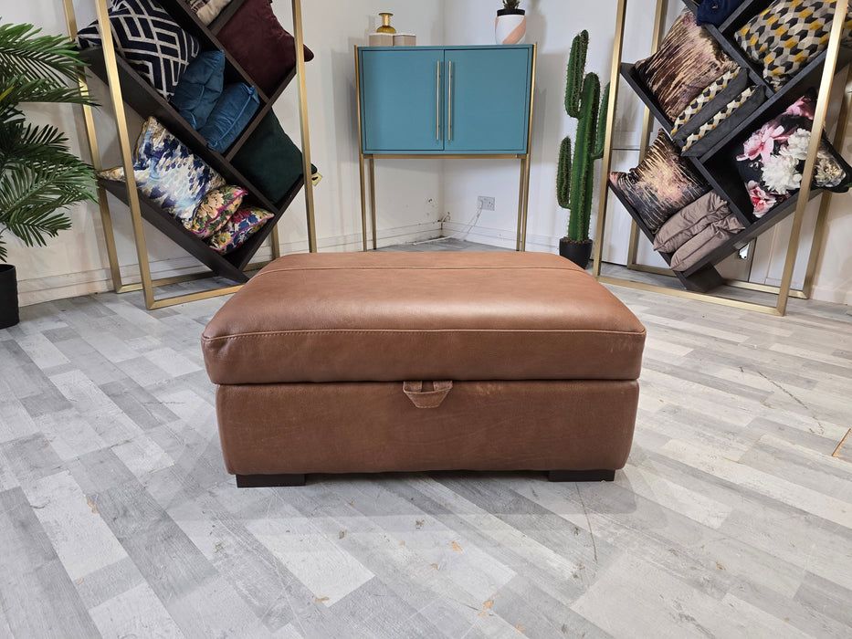 Mazzini Leather Storage Footstool - Apollo Espresso