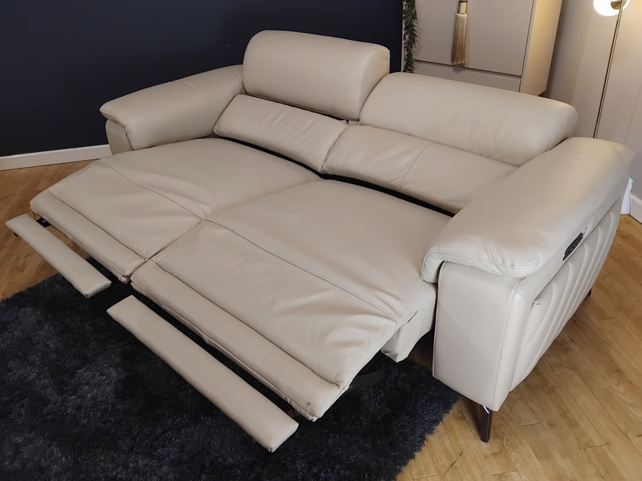 Sofology The Fratelli Leather 2.5 Seater Power Recliner/Headrest in Trusty Embossed Bone China