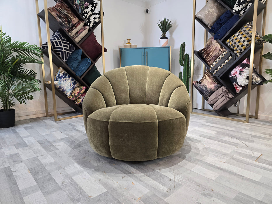 Nobu Fabric Swivel Chair - Relaxed Chenille Olive Green