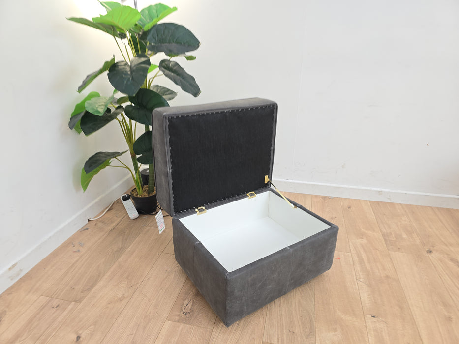 Bartello Footstool - Leather - Charcoal