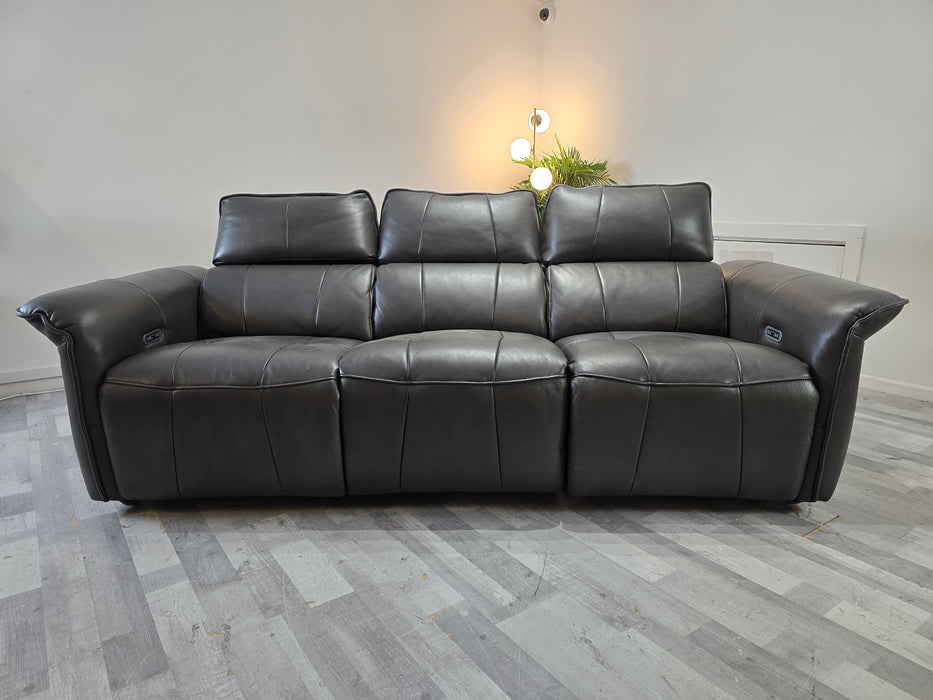 Cadenza 3 Seater - Power Recliner - Leather Sofa -  Charcoal