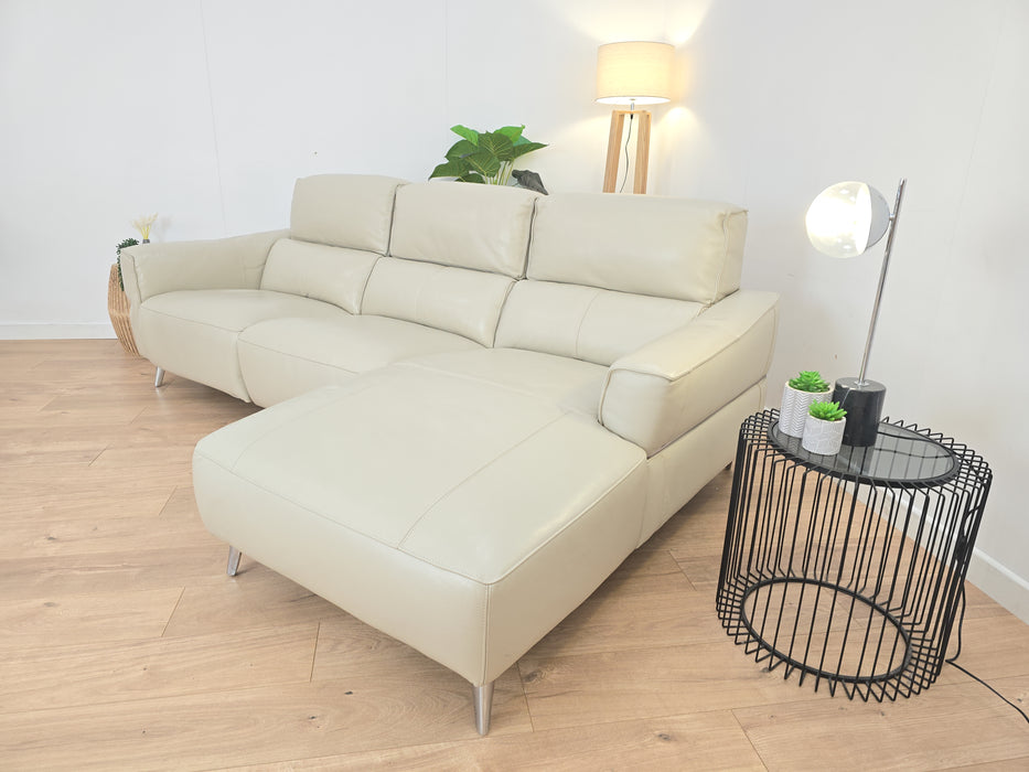 Dakota 3 Seater Chaise Sofa - Leather - Le Mans Silver