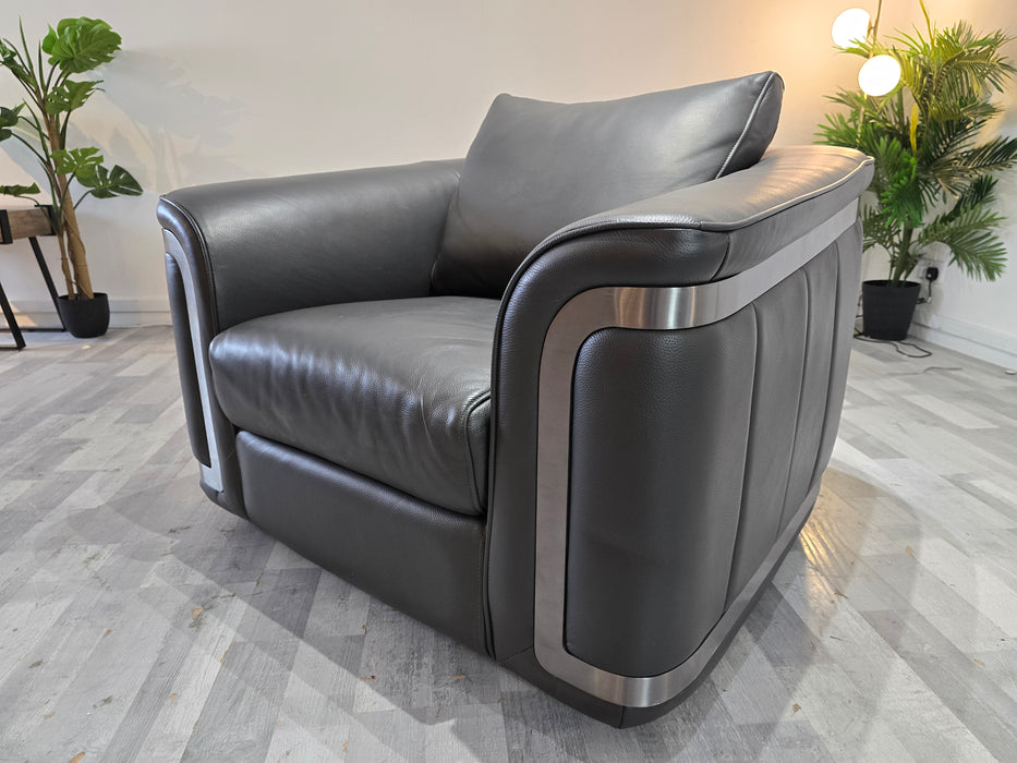 Plaza Swivel Chair - Trusty Embossed Leather Charcoal