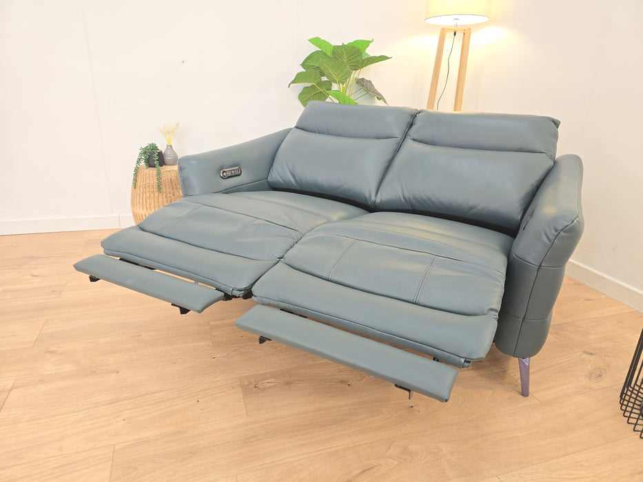 Renato 2 Seater - Leather Power Reclining Sofa - Trusty Embossed Peacock