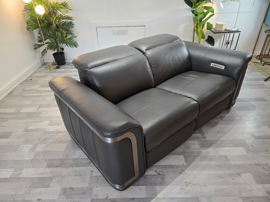 Plaza 2 Seater - Leather Power Reclining Sofa - Trusty Embossed Leather Charcoal