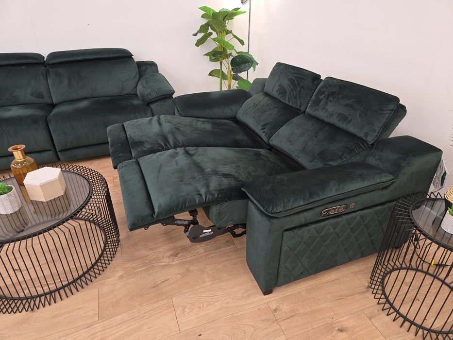 Benz 3 + 2 Seater Sofa Set - Fabric - Power Recliner - Heritage Bottle Green