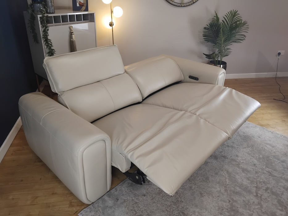 Sofology Premiere Leather 2.5 Seater Power Recliner/Headrest in Trusty Embossed Bone China