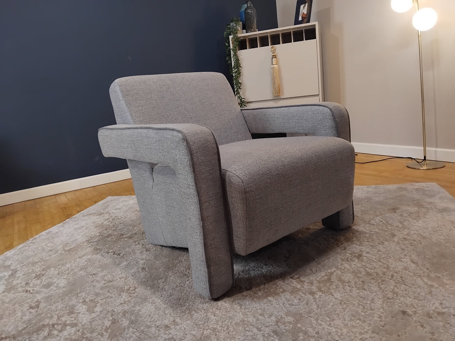 Sofology Russo Fabric Accent Chair in Russo Lustre Weave Contrast Piping Zinc Mix