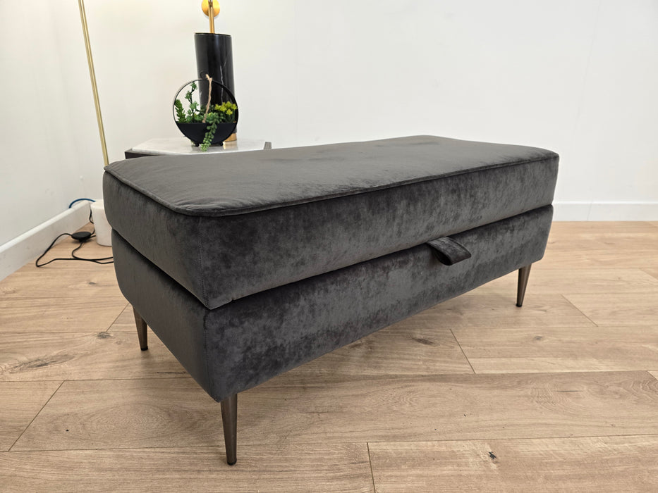 Moxie - Fabric Storage Footstool-Ribbed Velvet Charcoal All Over