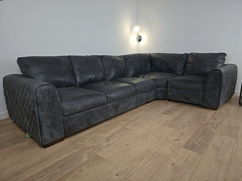 Mazzini 3 Corner 1 - Leather Sofa - Utah Grey