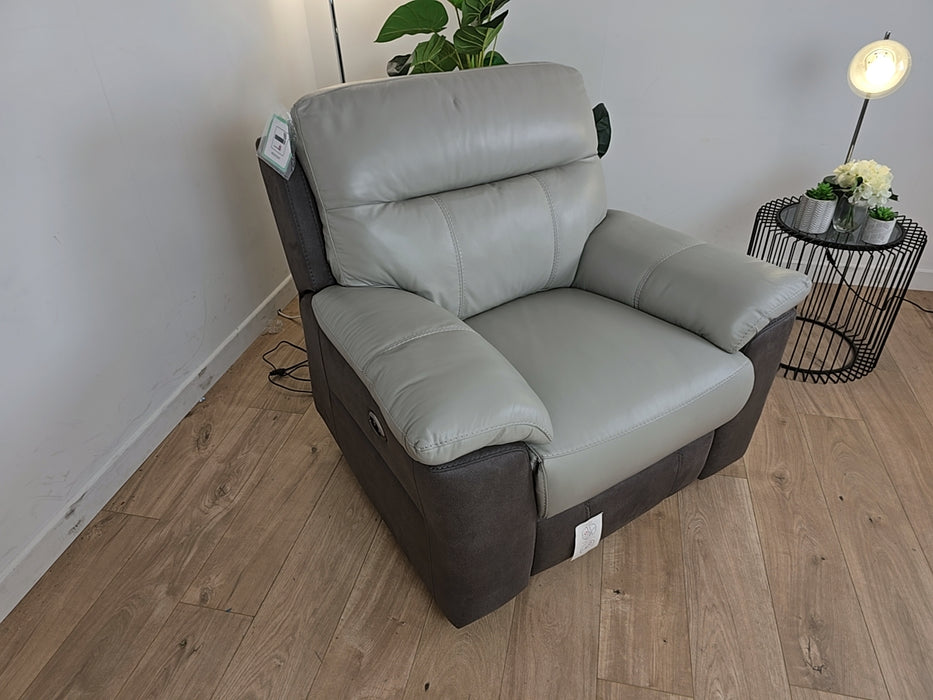 Leighton - Leather/ Fabric Power Reclining Chair - Grey Mix