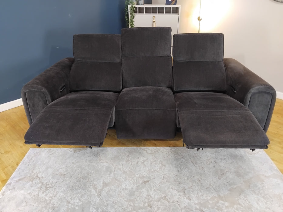 Sofology Premiere Fabric 3 Seater Power Recliner/Headrest in Relaxed Chenille Raisin