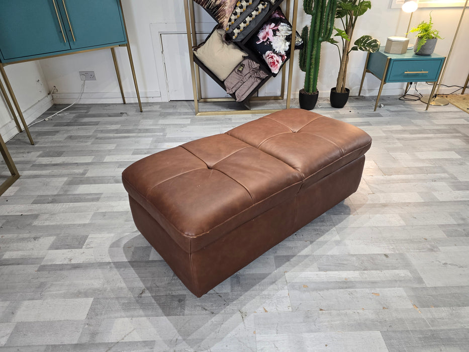 Mason Footstool - Relaxed Matt Leather Espresso - Dual,Storage