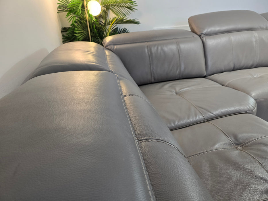 Packham Terminal 1 Corner 3 - Trusty Soft Sheen Leather Fossil Grey - Power Recliner