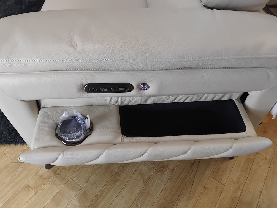 Sofology The Fratelli Leather 2.5 Seater Power Recliner/Headrest in Trusty Embossed Bone China