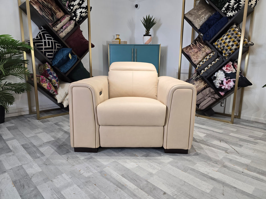 Mason 1 Seater - Leather Pow Rec Chair - Fawn