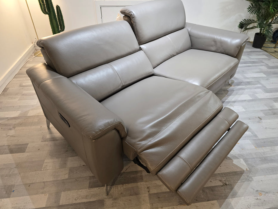 Illinois 3 Seater -Trusty Soft Sheen Leather Fossil Grey - Power recliner