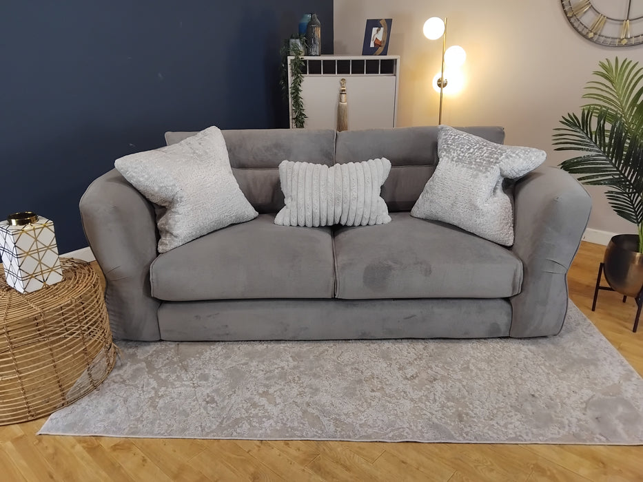 Sofology Reign Fabric 3 Seater in Luxe Sherpa Grey/Silver Mix