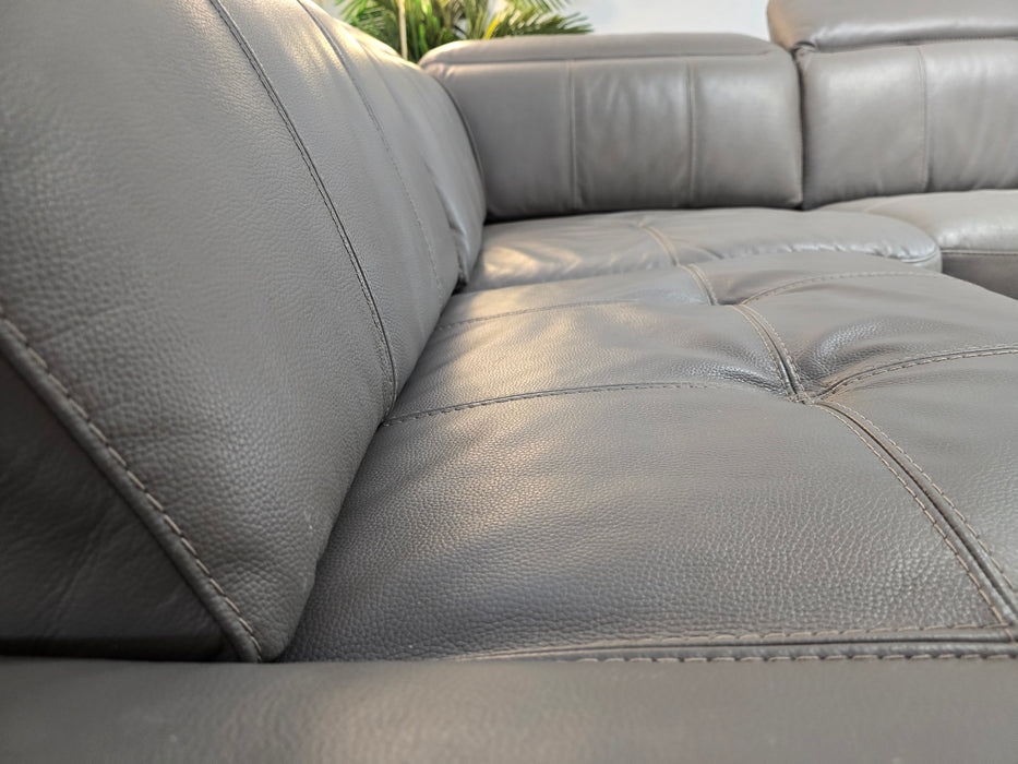 Packham Terminal 1 Corner 3 - Trusty Soft Sheen Leather Fossil Grey - Power Recliner