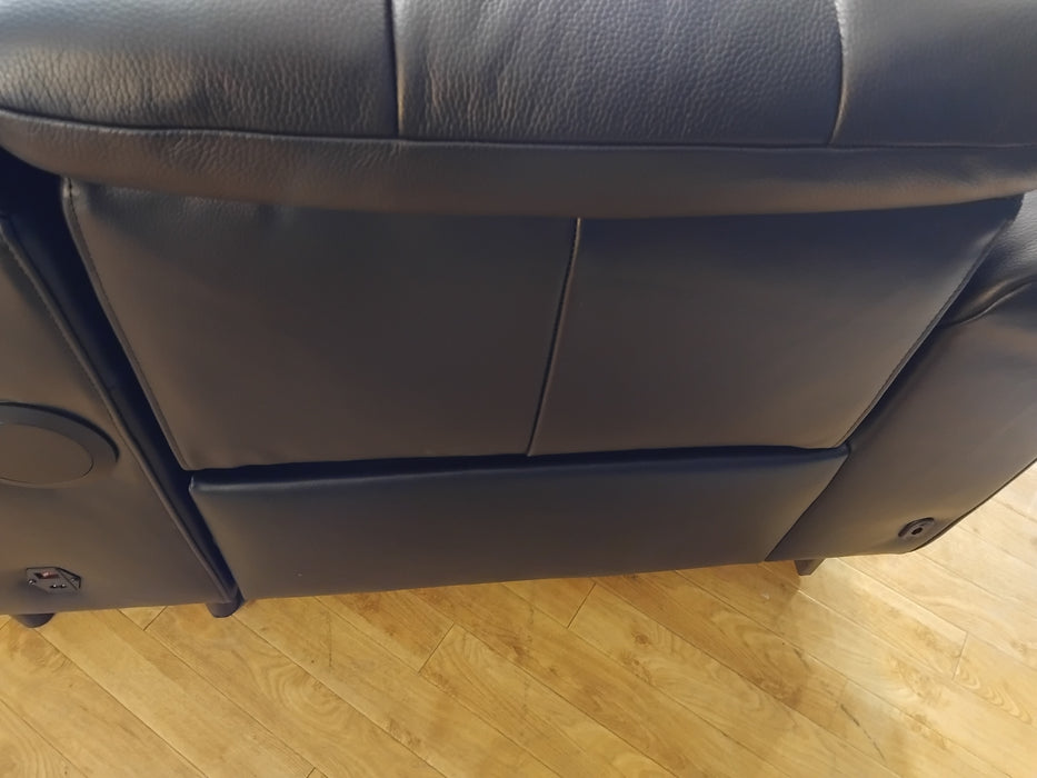 Sofology The Paramount Leather 2 Seater Console Power Recliner/Headrest Heated Seat Speakers in Trusty Embossed Jet Black