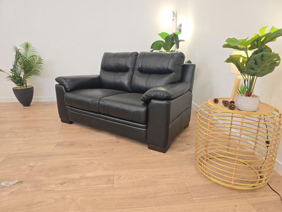 Theon 2 Seater Sofa - Leather - Jet Black