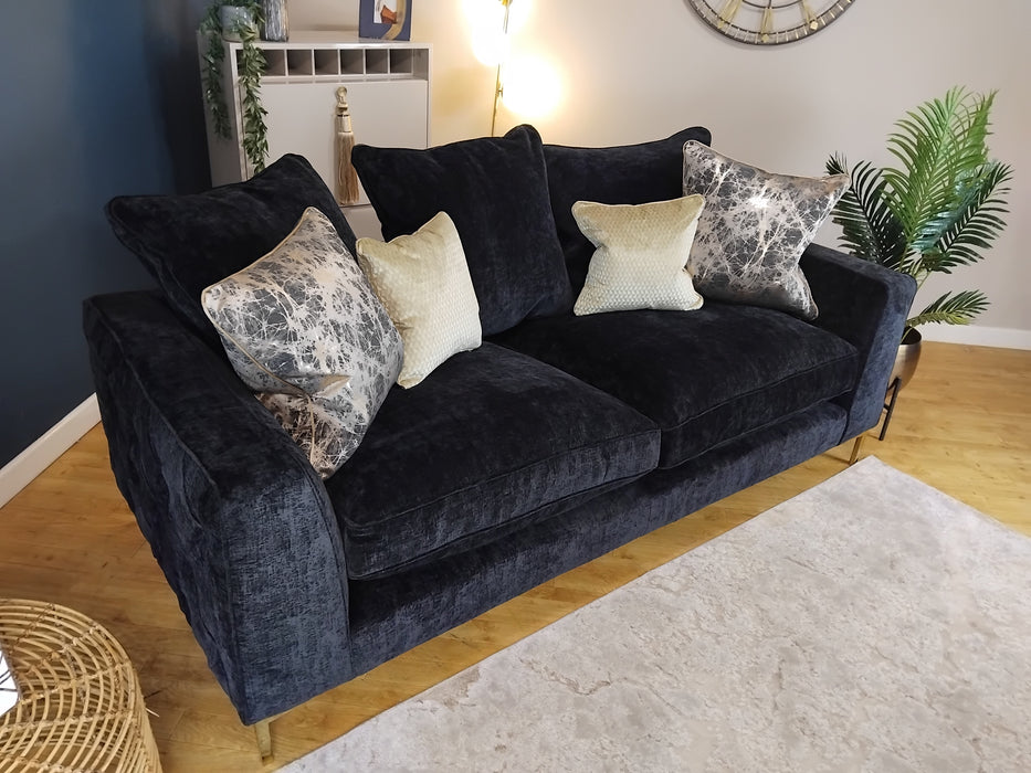 Sofology Rococo Fabric 3 Seater in Chunky Chenille Black Mix (WA2)